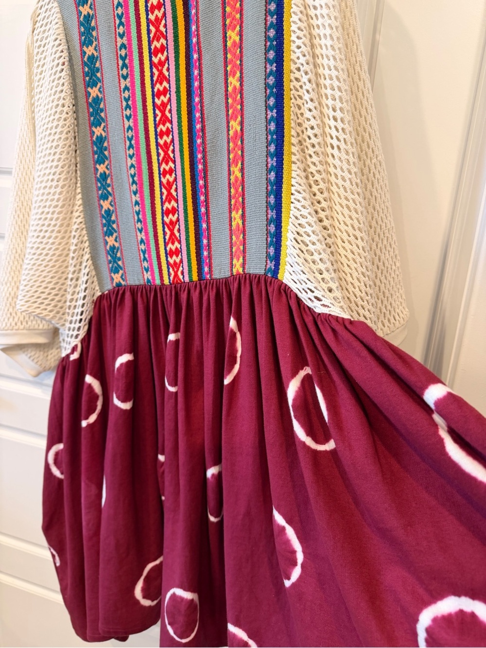 NorBlack NorWhite Kutch Embroidered Mesh Sleeve Shibori Tie Dye Dress L XL Boho - Picture 6 of 15